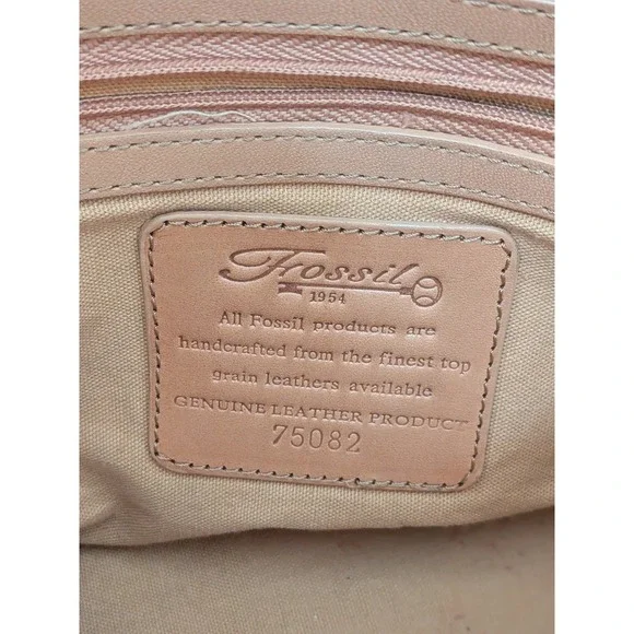 Fossil 75082 Leather Woven Basketweave Shoulder Bag Tan Camel Medium Tote - Picture 9 of 10